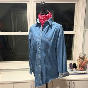 Blue Denim Shirt with Patterned Cuffs